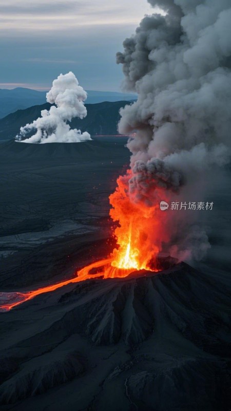 火山喷发熔岩流淌景象