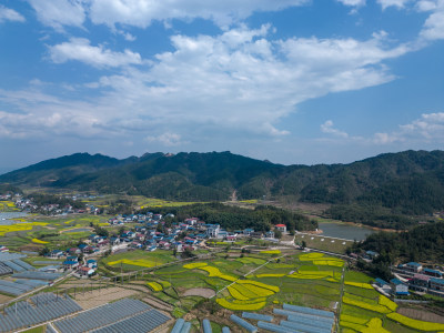 航拍美丽乡村春季风光