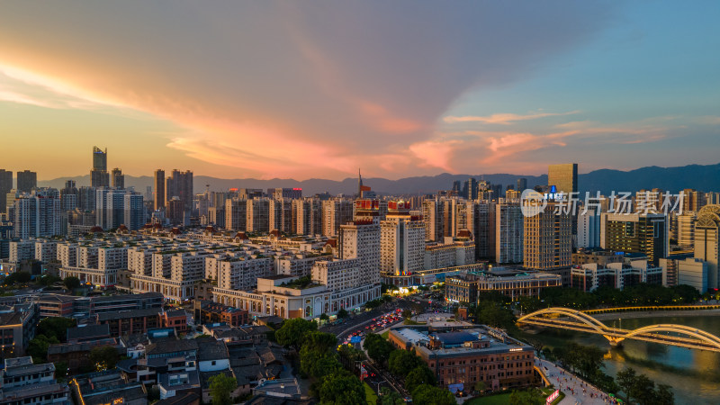 夕阳福州城市风光