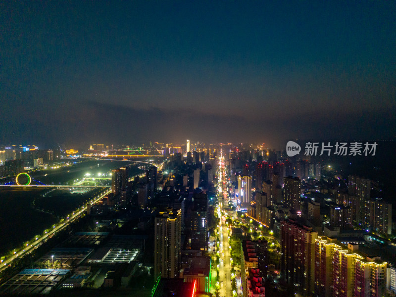 陕西宝鸡夜景交通航拍图