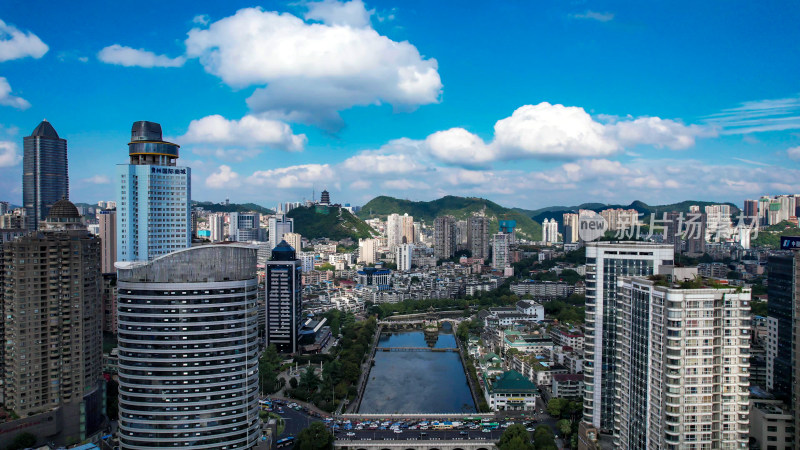 贵州贵阳城市高楼商务建筑航拍图