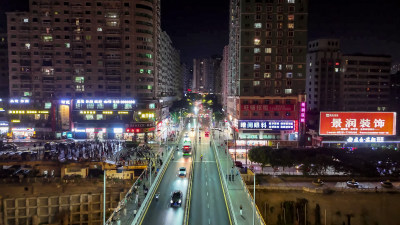 四川达州州河桥梁夜景 航拍图