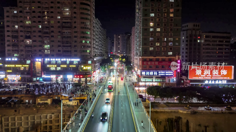 四川达州州河桥梁夜景 航拍图