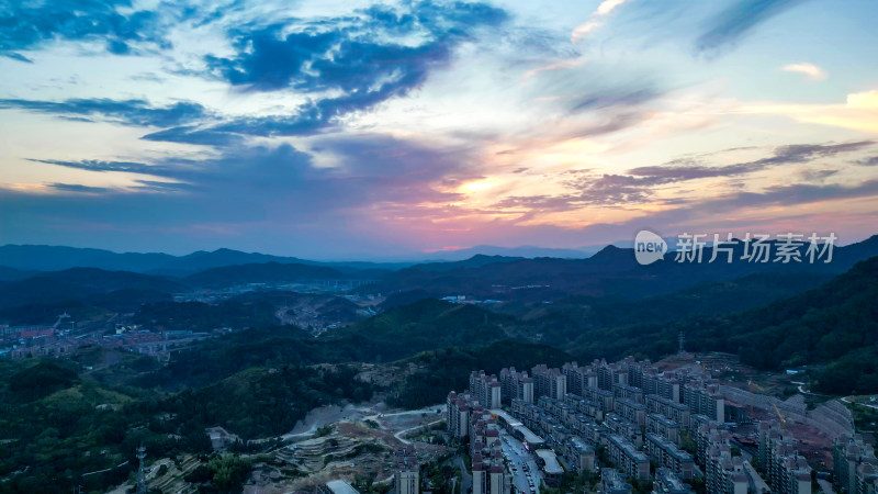 城市山川日落晚霞夕阳航拍