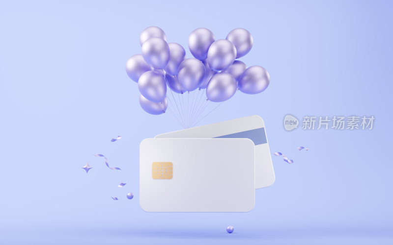 银行卡与气球3D渲染