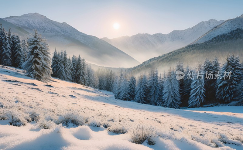 冬季森林白雪覆盖风景