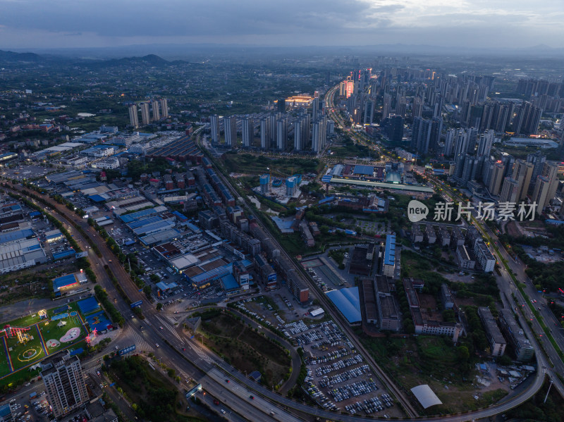 日落蓝调晚霞 航拍湖南衡阳开发区 城市风光