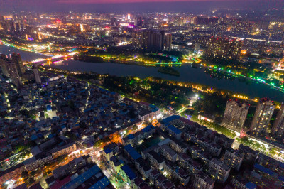 河南漯河城市大景夜景航拍图