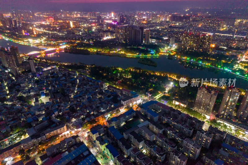 河南漯河城市大景夜景航拍图