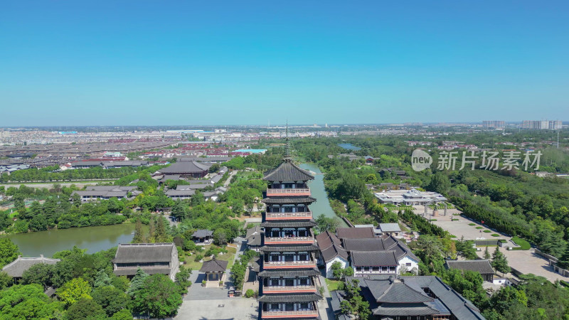 航拍江苏扬州瘦西湖景区大明寺