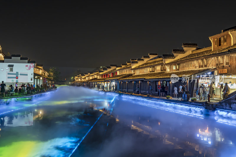 绍兴柯桥古镇景区夜景