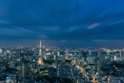 日本东京六本木之丘俯瞰东京市夜晚全景