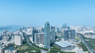 惠州城市东江建筑风光航拍惠州经济建设发展