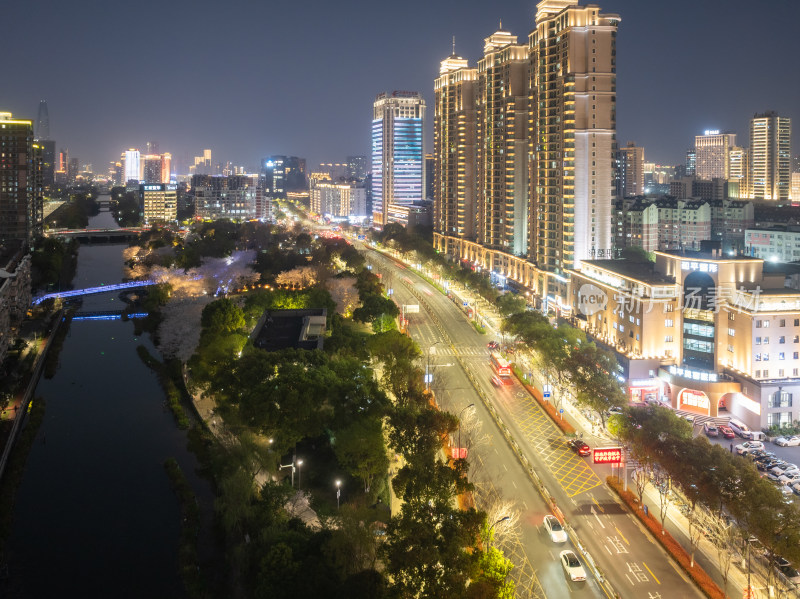 宁波鄞州都市夜景的流光溢彩