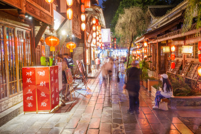 四川成都锦里古街夜景