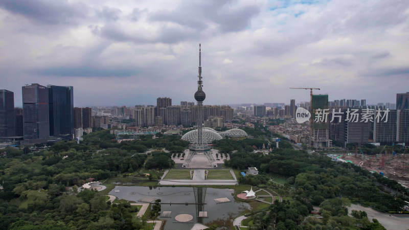 广东佛山电视塔地标建筑航拍