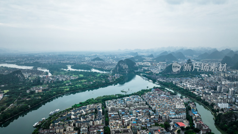 山水环绕的桂林城市风光全景鸟瞰