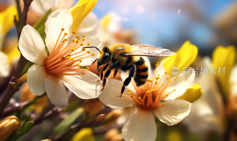 春日花间蜜蜂忙采蜜