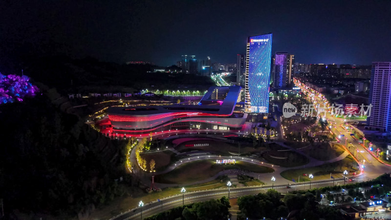 四川宜宾国际会议中心夜景航拍图