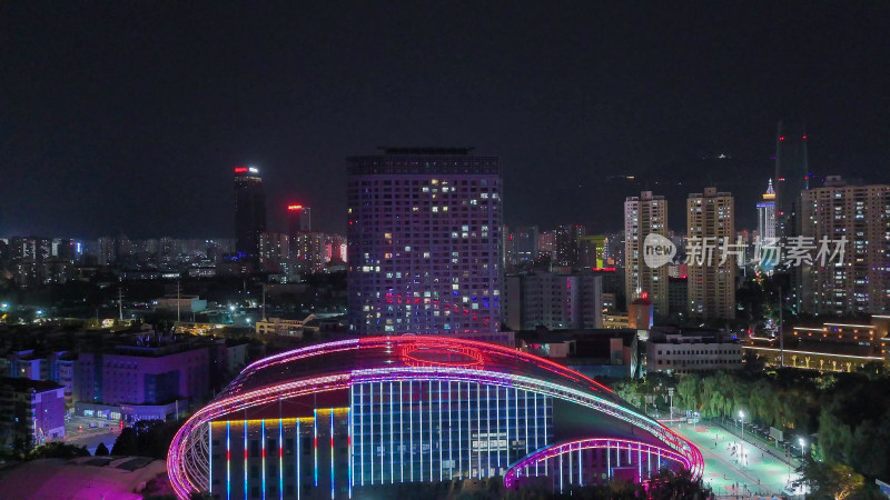 甘肃兰州金雁黄河大桥夜景航拍