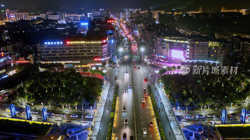 广西桂林城市夜景航拍