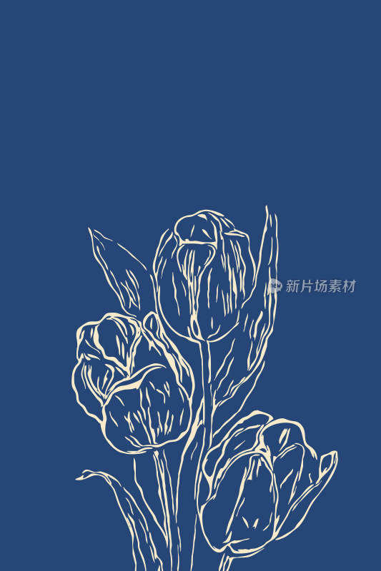 蓝色背景手绘郁金香图案