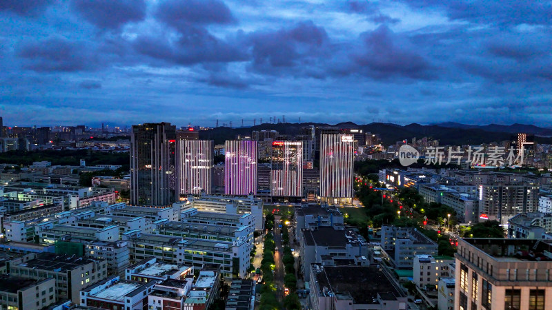 广东深圳城市夜幕降临夜景航拍