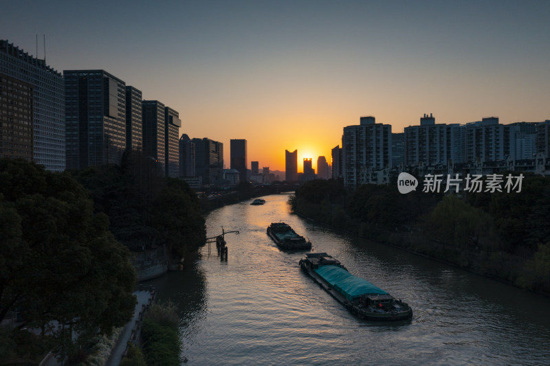 杭州京杭大运河武林门环城北路风光航拍