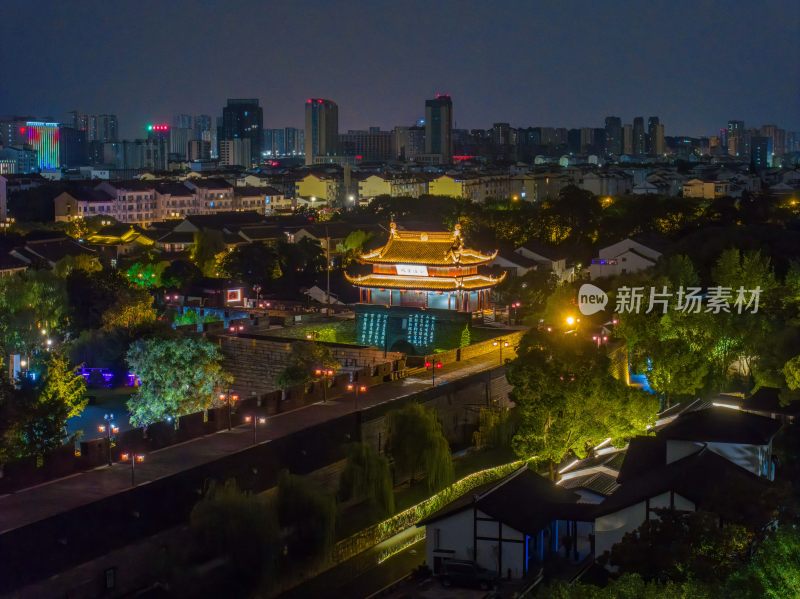 航拍苏州盘门景区中秋灯会夜景