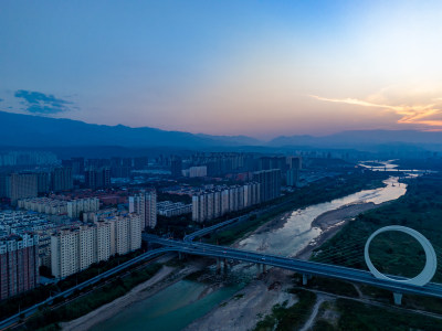 陕西宝鸡渭河两岸航拍图