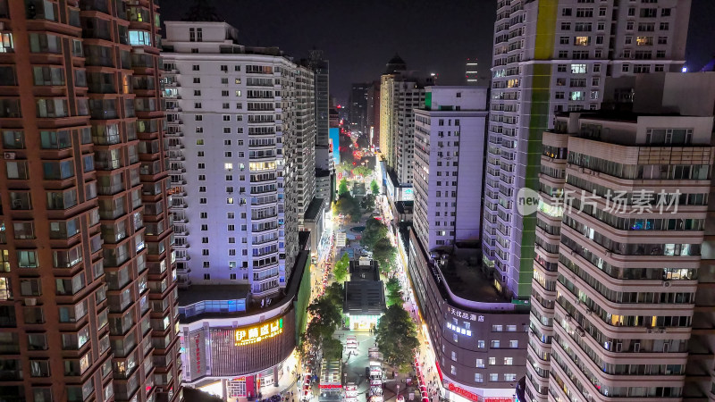 甘肃兰州张掖路步行商业街夜景航拍图