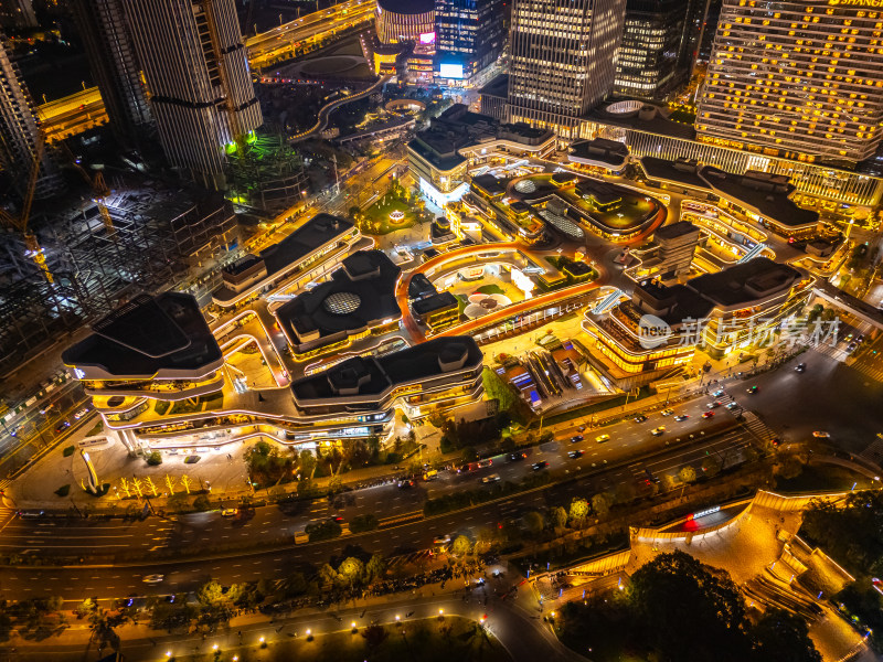 航拍上海前滩金融区夜景