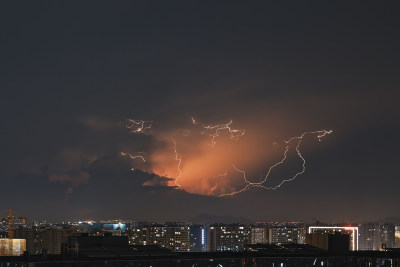 杭州城市夜景闪电