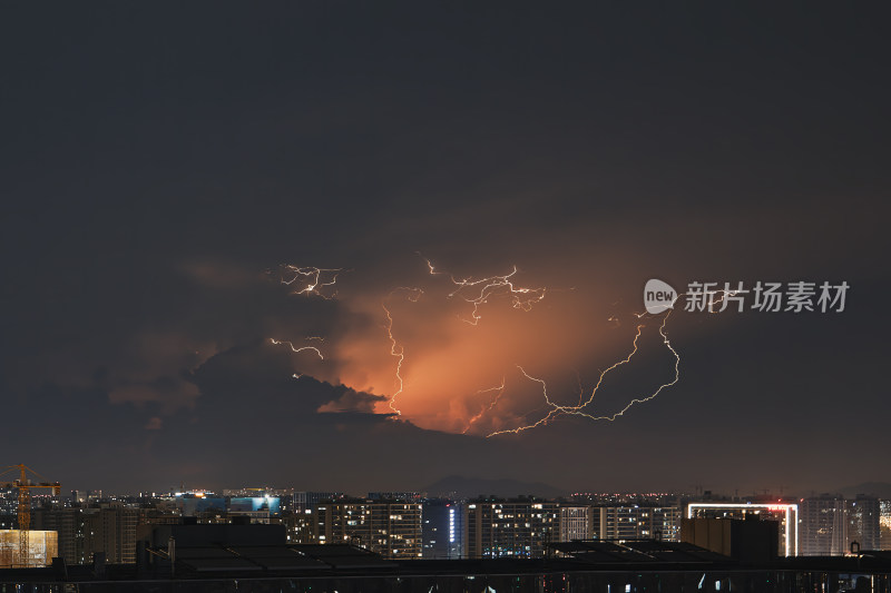 杭州城市夜景闪电