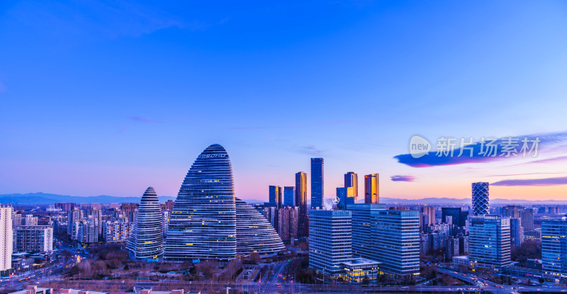 北京望京CBD商务区城市天际线早晨全景图