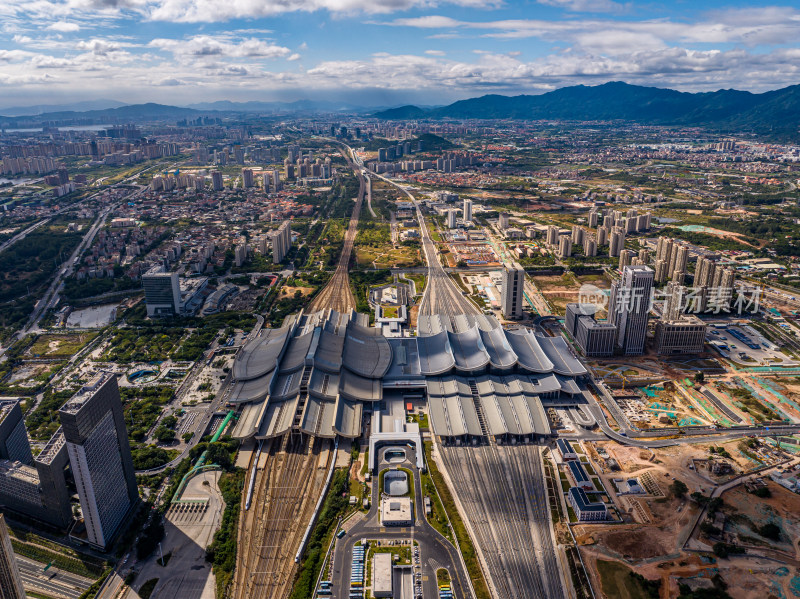 福建厦门北站高铁站火车站航拍城市风景