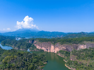 福建泰宁大金湖丹霞地貌航拍图