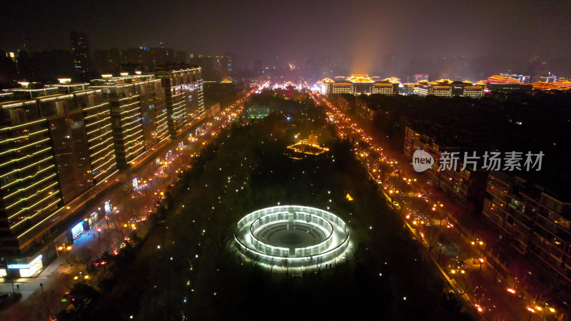 西安曲江池遗址公园夜景航拍图