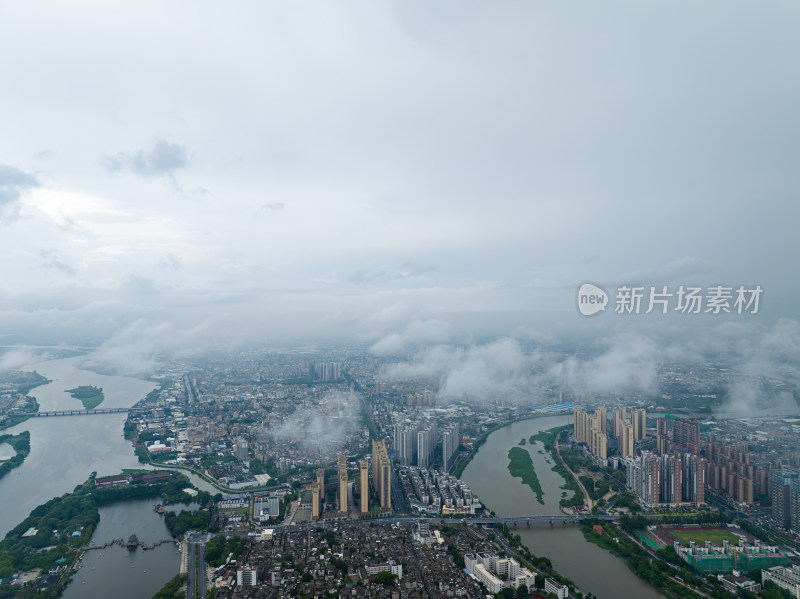 航拍夏季白天广东揭阳城市风光