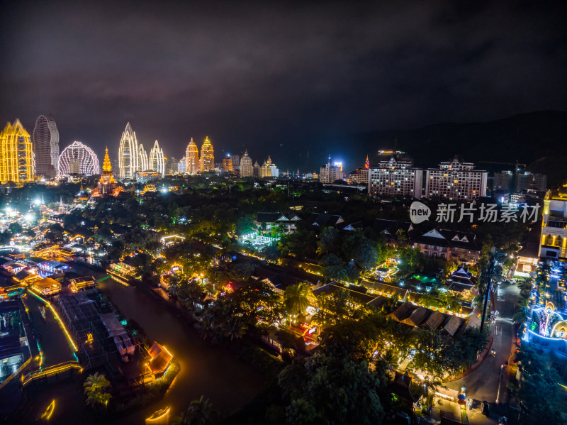云南西双版纳城市夜景航拍