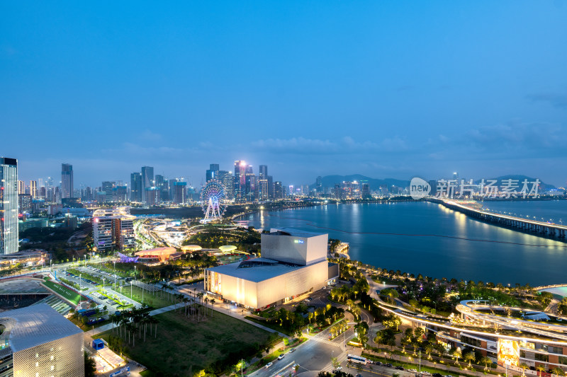 城市海滨夜景全景