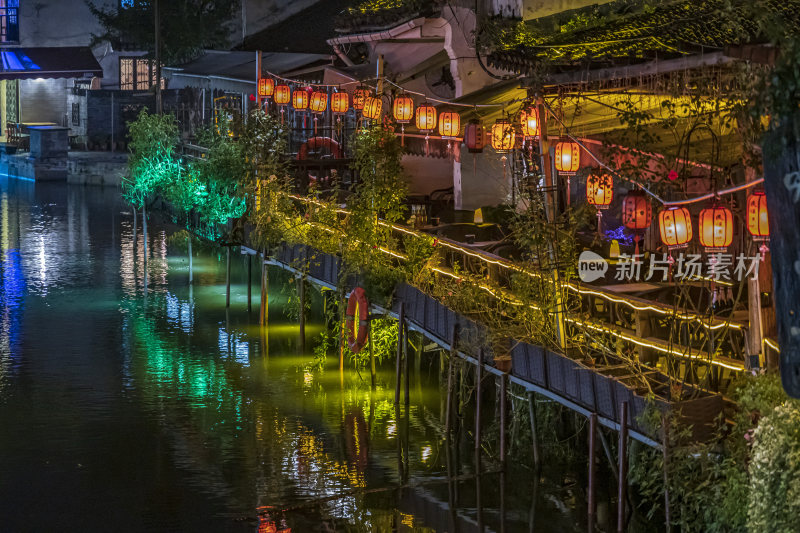 浙江嘉兴西塘古镇江南水乡夜景