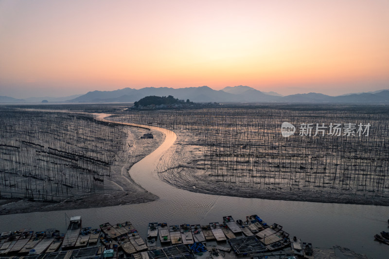 福建霞浦海岛海边滩涂日落晚霞自然风光