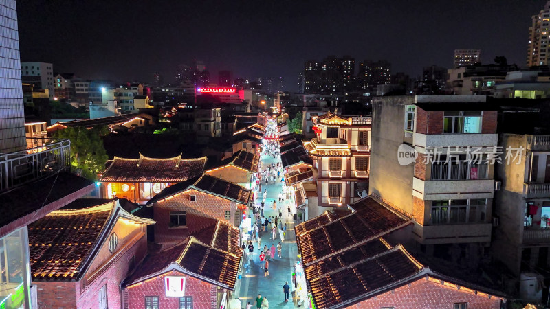 福建莆田兴化府历史文化街区夜景航拍图