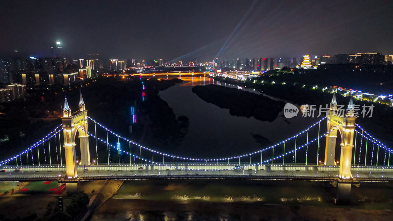 陕西宝鸡联盟大桥夜景航拍图