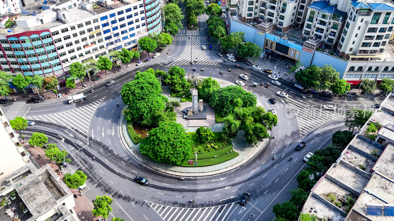 广东云浮城市交通圆形转盘航拍