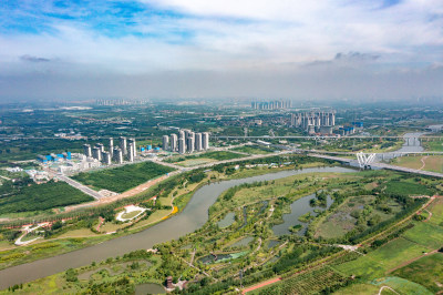 西安沣东沣河生态景区航拍