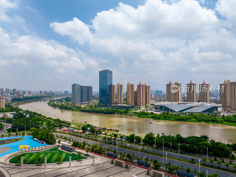 航拍夏季白天广东揭阳城市风光