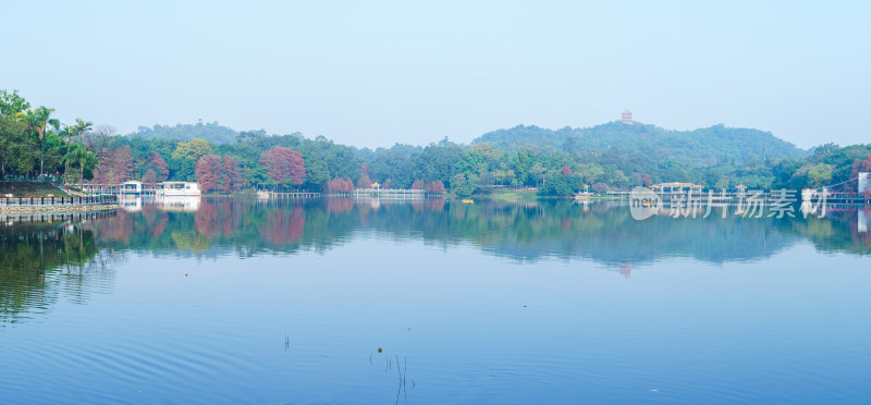 广州麓湖公园山脉树林湖光山色自然风光