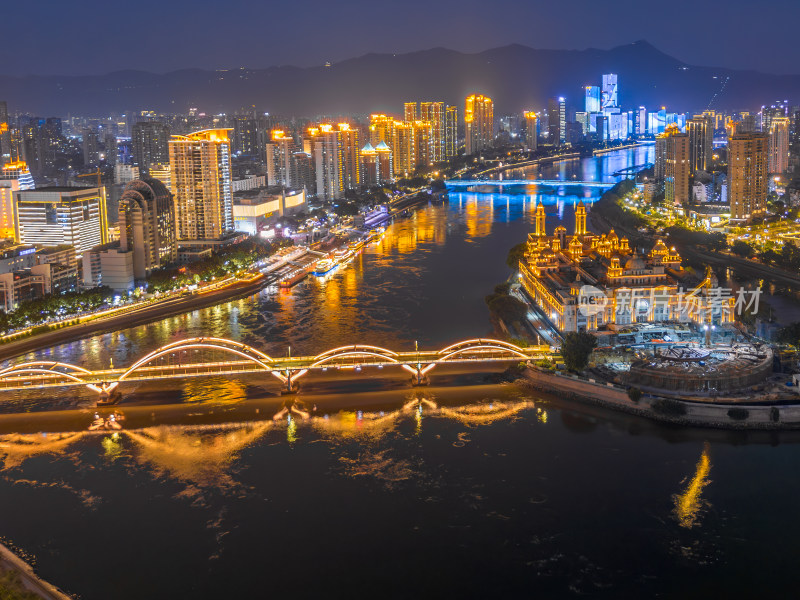 航拍福州中洲岛夜景